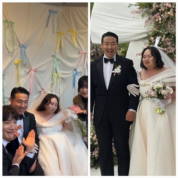 배우이자 캐리커처 작가로 활동 중인 정은혜가 조영남과 많은 이들의 축복 속에 결혼식을 올렸다. 사진=SNS