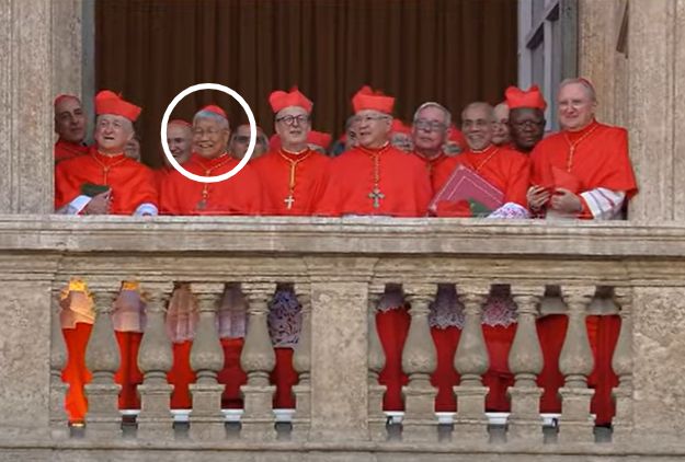 유흥식 추기경(흰색 원)이 환하게 웃고 있다. [사진 = 바티칸 뉴스 유튜브]