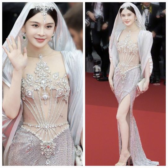 중국 배우 자오잉쯔(조앵자·35)가 칸 국제영화제 레드카펫에서 파격 드레스로 논란을 일으켰다.사진=자오잉쯔 SNS