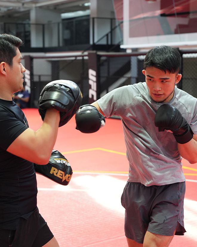 초대 AFC 라이트급 챔피언 박재현이 2025년 5월 중국 퍼포먼스 인스티튜트 상하이에서 Road to UFC 시즌4 준준결승 대비 훈련을 하고 있다. 사진=TKO