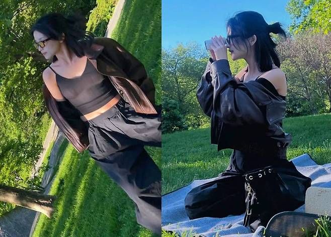 김태리가 한낮의 공원 한복판에서 블랙으로 시크를 꽉 눌러 담았다.사진=김태리 SNS