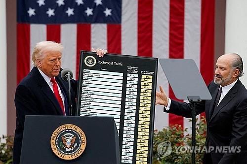 상호관세 부과 차트를 들고 있는 트럼프 미 대통령(왼쪽)