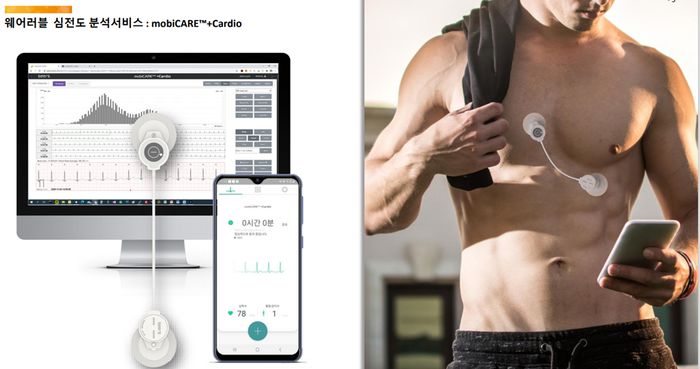 씨어스테크놀로지가 만든 모비케어는 몸(가슴 가운데와 오른쪽 상복부)에 붙이는 심전도 측정 패치로, 인공지능을 활용해 심전도를 분석한 뒤 심부전 위험도 등을 알려준다. [대웅제약]