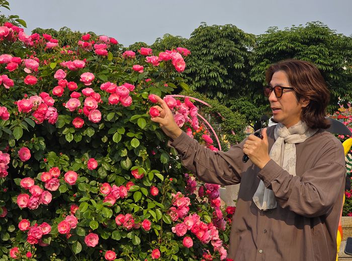 유튜브 채널 꽃바람 이박사로 유명한 이준규 에버랜드 식물콘텐츠그룹장이 장미축제에 관해 설명하고 있다 / 사진=김혜성 여행+ 기자