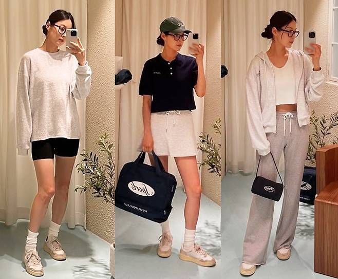 쇼핑, 육아, 외출까지 가능한 현실 밀착형 데일리룩이 담겨 있었다.사진=한지혜 SNS