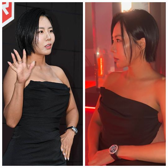 이상화는 블랙 드레스를 입고 카메라 앞에 섰다. 다음 날, 그는 그 순간의 여운을 SNS에 남겼다.사진=천정환 기자 , 이상화 SNS