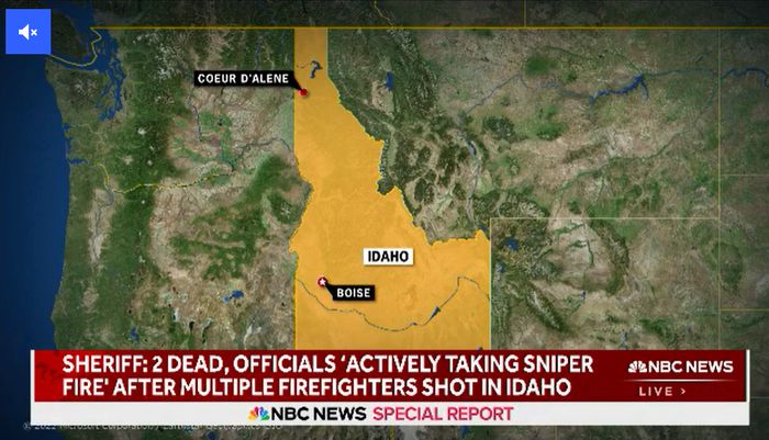 30일 미국 NBC NEWS의 특보 방송 화면. 아이다호주의 위성사진에 사건 발생지역인 커들레인과 주도인 보이시가 표시돼 있다. [사진 = NBC뉴스]