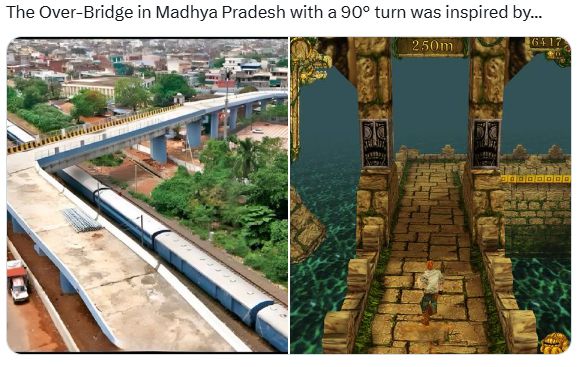 90도 커브 고가도로는 템플런에서 영감을 받은 것 같다며 고가도로가 게임처럼 비현실적이고 위험하게 만들었다는 조롱. [사진 = X]