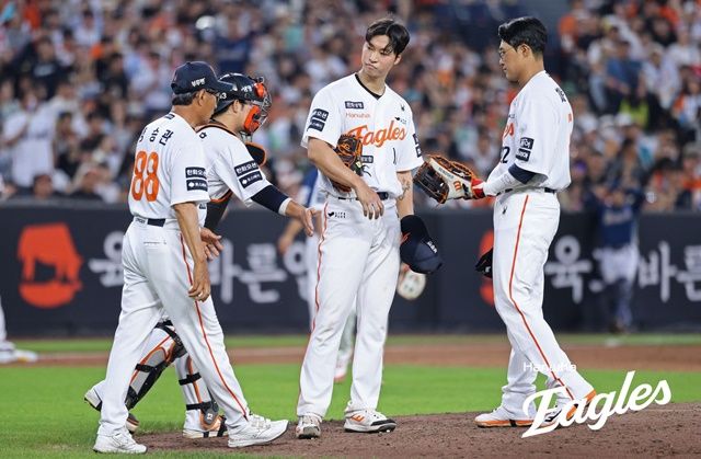 엄상백이 3일 대전 NC전에서 강판되고 있다. 사진=한화 제공