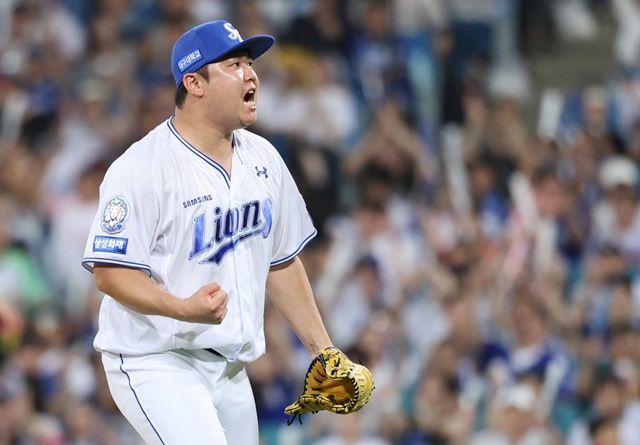 이승현이 5일 대구 LG전에서 포효하고 있다. 사진=삼성 제공