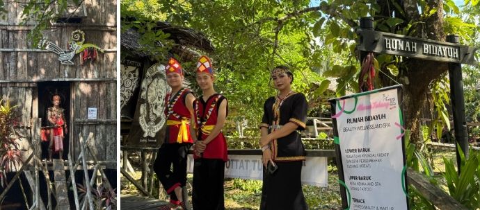 사라왁 문화 마을에서 만난 전통 의상을 입고 있는 부족민들 / 사진=홍지연 여행+ 기자