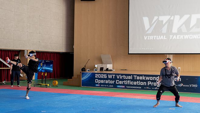 태권도원 평원관 버추얼 태권도 경기 기술 활용 및 경기 운영 실습. 사진=태권도진흥재단