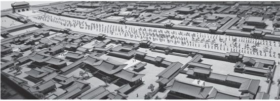 육조거리 모형도(서울역사박물관, 거리 행렬은 정조대왕의 어가 행차).