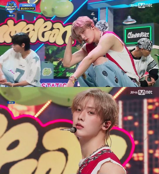 그룹 아스트로 윤산하가 스웨그 가득한 무대로 화려한 컴백을 알렸다.사진=엠넷‘엠카’ 방송캡처