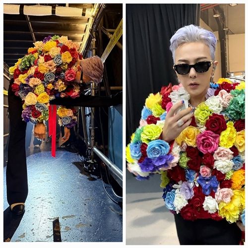 지드래곤이 장미꽃을 입은 파격 패션으로 시선을 강탈했다. 사진=지드래곤 SNS