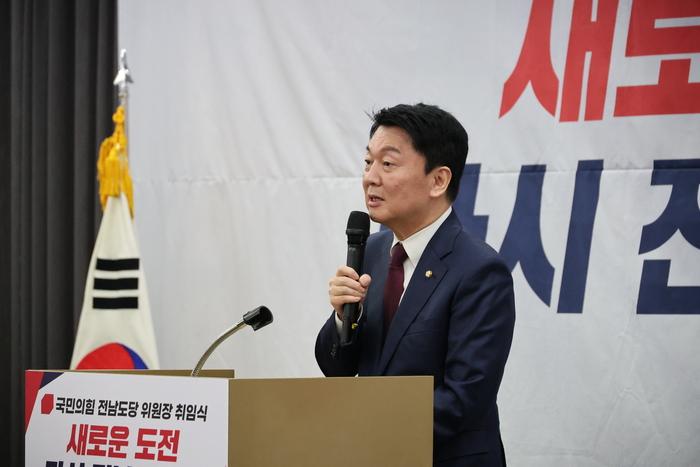 지난 11일 김화진 국민의힘 전남도당위원장 취임식에 참석한 안철수 의원. [사진 제공 = 안철수의원실]