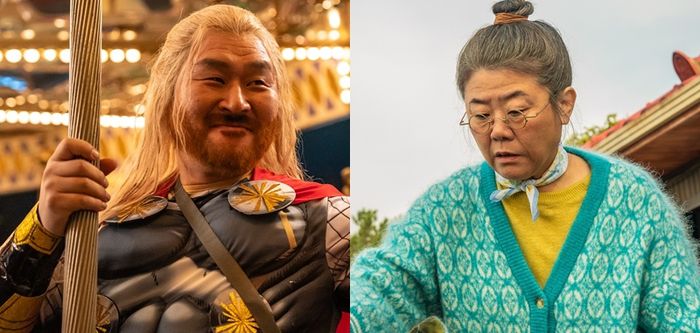 싱크로율 100% ‘만찢할머니’ 밤순(이정은)과 웃음버튼 ‘동토르’(윤경호). 사진｜NEW