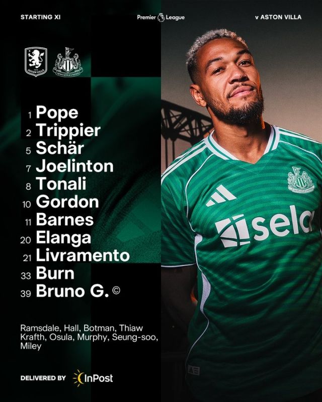 뉴캐슬은 골키퍼 포프를 시작으로 트리피어-셰어-번-리브라멘토-기마랑이스-토날리-조엘린톤-홀-고든-반스가 선발 출전했다. 사진=뉴캐슬 유나이티드 SNS