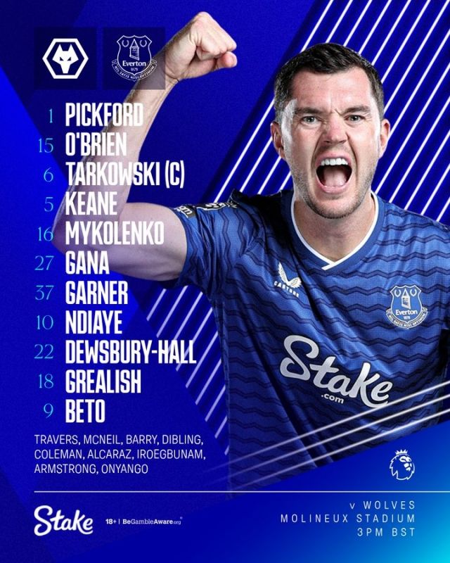 에버튼은 골키퍼 픽포드를 시작으로 오브라이언-타코우스키-킨-미콜렌코-가너-게예-은디아예-듀스버리 홀-그릴리시-베투가 선발 출전했다. 사진=에버튼 SNS