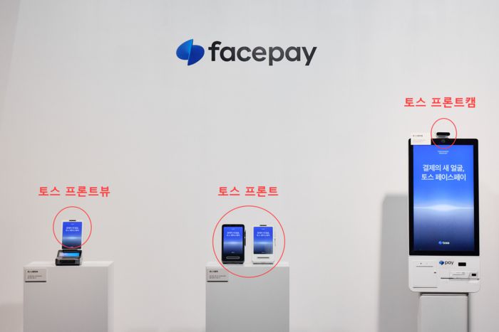 (왼쪽부터) 기존 카드단말기 교체 없이 카드단말기에 부착하는 ‘토스 프론트뷰’, 토스프론트, 키오스크 상단에 부착해 기존 환경에서도 페이스페이를 사용할 수 있게 하는 ‘토스 프론트캠’ [사진 출처 = 토스]
