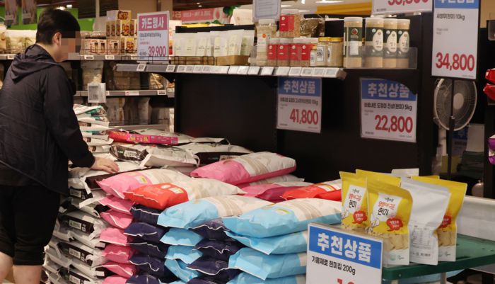 서울의 한 대형마트에서 고객이 식품을 구매하고 있다. [이승환 기자]