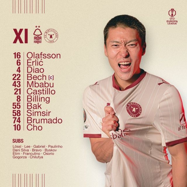 미트윌란은 골키퍼 올라프손을 시작으로 쇠렌센-애를리치-디아오-옌센-빌링-카스티요-음바부-심시르-조규성-브루마두가 선발 출전했다. 사진=미트윌란 SNS