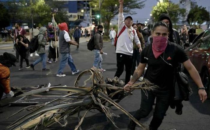 도로에 나뭇가지 가져다 놓는 에콰도르 시위대 [사진 = 연합뉴스]