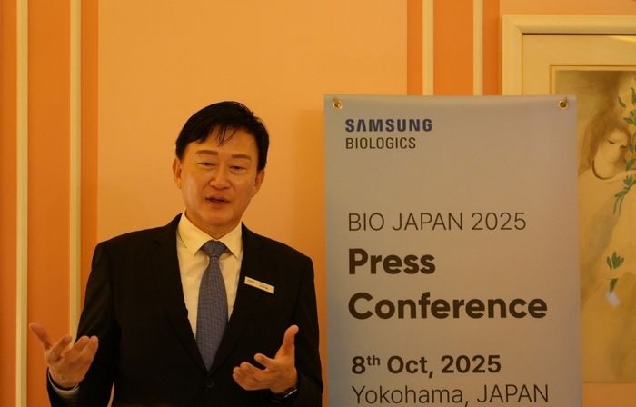 존 림 삼성바이오로직스 대표가 9일(현지시간) 바이오 재팬 현장에서 열린 기자간담회에서 사업 현안에 대해 설명하고 있다. 사진=삼성바이오로직스