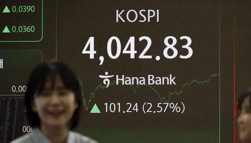 코스피 지수의 종가가 4000선을 넘긴 27일 서울 하나은행 본점 딜링룸에 주가와 환율의 종가가 표시되고 있다. 2025.10.27 [김호영기자]