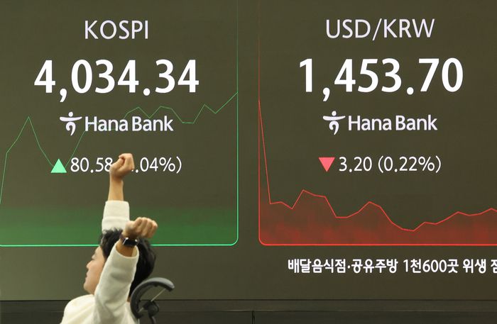 10일 오전 서울 중구 하나은행 본점 딜링룸 현황판에 코스피, 원/달러 환율이 표시돼 있다.  [연합뉴스]