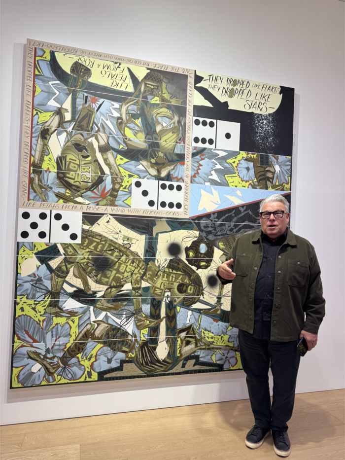 6일 래리 피트먼이 서울 한남동 리만 머핀 서울에서 ‘카프리초스 #8’을 설명하는 모습. <정유정>