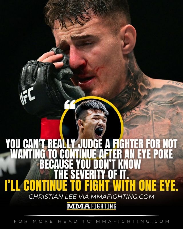 리는 “우리는 모두 아스피날이 얼마나 터프한 선수인지 알고 있다. 그건 강인함의 문제가 아니다. 아이 포크 후 자신의 능력을 제대로 발휘할 수 없다고 느낀다면 결국 노 컨테스트가 되는 것이다”라고 말했다. 그러면서 “물론 어떤 전사들은 정말 미친 파이터처럼 신경도 쓰지 않는다. 한쪽 눈만 있어도 계속 싸우는 사람들이 있다. 내가 그렇다”고 덧붙였다. 사진=MMA 파이팅 SNS