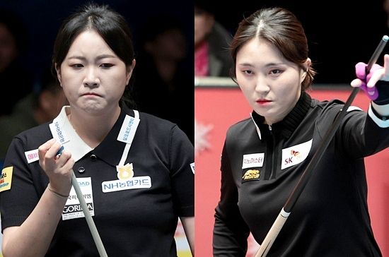 김민아(왼쪽)와 강지은이 5일 하림LPBA챔피언십 4강전에서 각각 김예은과 김보미를 세트스코어 3:2로 물리치고 결승에 진출, 대회 마지막 승부를 벌인다. (사진=PBA)