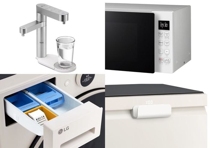 왼쪽 상단부터 시계 방향으로 ▲정수기 이지트레이(물받침) ▲전자레인지 터치가이드 ▲식기세척기 이지핸들(도어) ▲세탁기 이지세제컵.[LG전자]