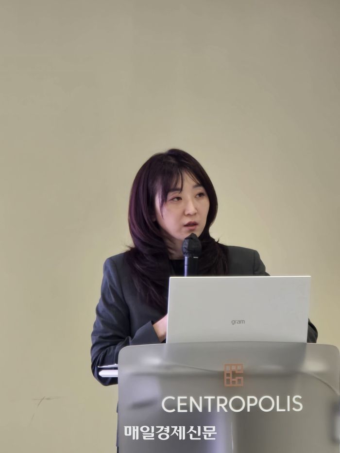 16일 서울 센트로폴리스에서 열린 ‘레이어제로 스테이블코인 라운드테이블’에서 한서희 법무법인 바른 변호사가 발언하고 있다. [사진=안갑성 기자]