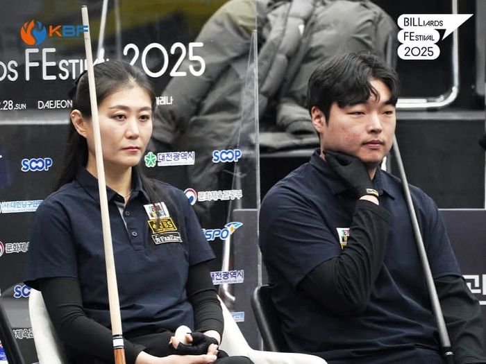 포켓 D3 클럽팀챔피언십에서 우승한 임윤미(왼쪽) 김수웅(서울당구연맹A). (사진=대한당구연맹)