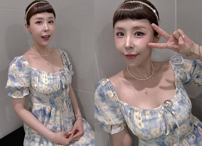 신지가 주먹밥 머리에 플라워 원피스를 더한 유쾌한 비주얼로 팬들의 웃음을 자아냈다.사진=신지 SNS