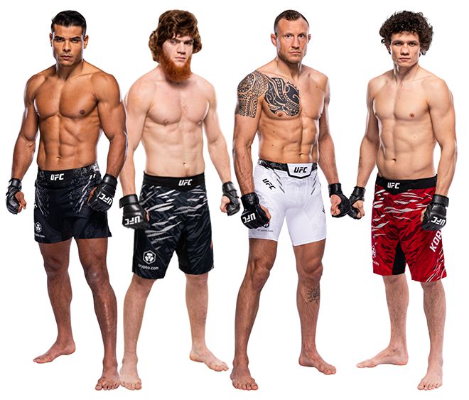 왼쪽부터 UFC 타이틀 도전자 파울루 엔히키 코스타, UFC 14위 출신 샤라부트딘 마고메도비치 마고메도프, 전 UFC 4위 야크 베른드하르드 헤르만손, 현 UFC 14위 로만 유리예비치 코필로프. 넷 다 종합격투기 미들급이다. 사진=TKO