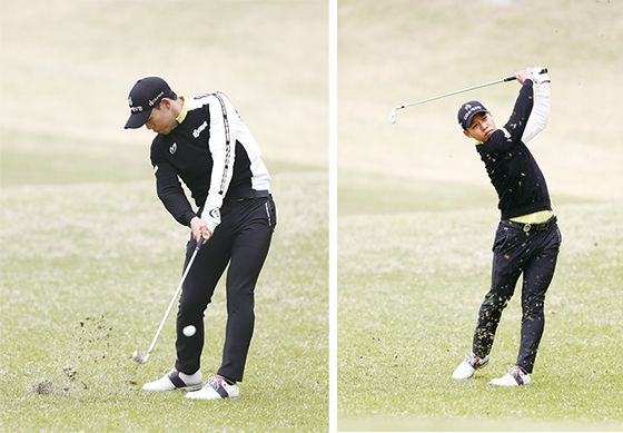 문도엽은 정교한 아이언샷을 하기 위해서 스윙을 할 때 ‘제자리 스윙’과 ‘왼쪽 어깨 열기’를 강조한다. 일단 임팩트 시 왼쪽 어깨가 닫혀 있다면 감겨 받거나 퍼 올리는 샷을 하게 된다. 왼쪽 겨드랑이에 헤드 커버를 넣고 스윙 연습을 하면 왼쪽 어깨가 자연스럽게 열리는 감각을 익힐 수 있다. 이와 함께 임팩트 시 머리와 몸은 볼 뒤쪽에 남아 있다는 생각을 하면 제자리 스윙을 하기 쉽다.