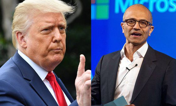 도널드 트럼프 미국 대통령, 사티아 나델라 MS CEO [중앙포토]