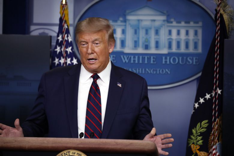 백악관에서 브리핑하는 트럼프 미국 대통령. AP=연합뉴스