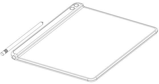 화웨이가 특허출원한 폴더블폰 디자인. 스타일러스펜이 포함된 형태다. 사진 폰아레나