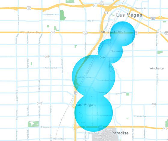 앱티브가 승차공유 앱 리프트와 시범 운영 중인 라스베이거스 자율주행 구간. 약 6.8km 구간에서 로보택시 서비스를 이용할 수 있다. 사진 현대차저널 캡처