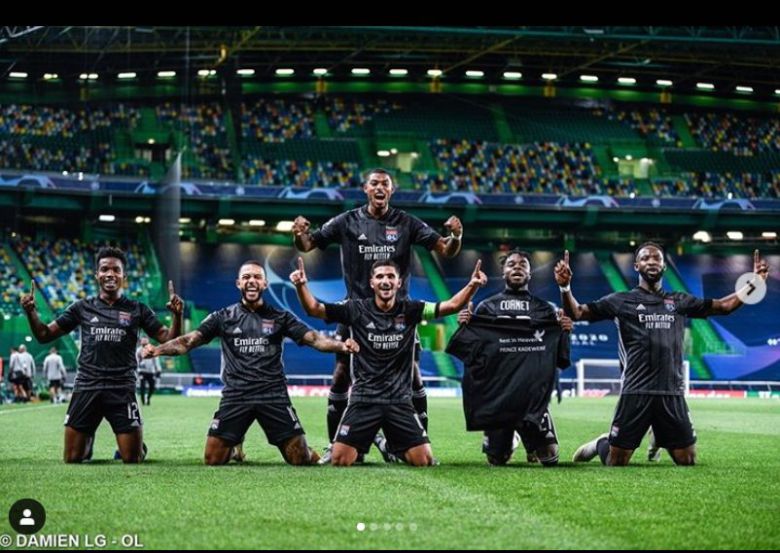 유럽 챔피언스리그 8강전에서 우승후보 맨시티를 무너뜨린 올림피크 리옹 선수들. [사진 리옹 인스타그램]