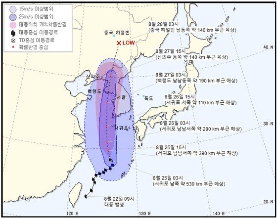 태풍 '바비' 예상 경로. [그래픽 기상청]