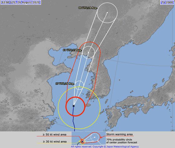 일본 기상청의 태풍 바비 예상진로. 일본 기상청