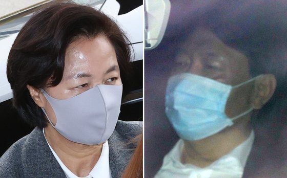 지난 21일 오후 추미애 법무부 장관(왼쪽)이 정부과천청사로 들어서고 있다.   윤석열 검찰총장도 이날 오전 서울 서초구 서초동 대검찰청으로 출근하고 있다. 연합뉴스