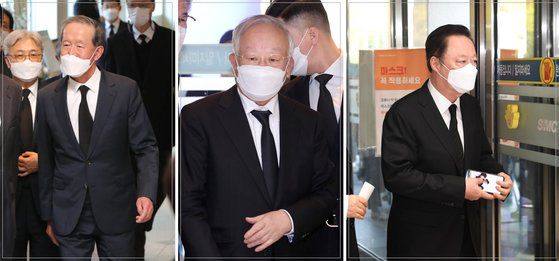 고 이건희 회장의 빈소를 찾은 허창수 전경련 회장, 손경식 경총 회장, 박용만 대한상의 회장(왼쪽부터)