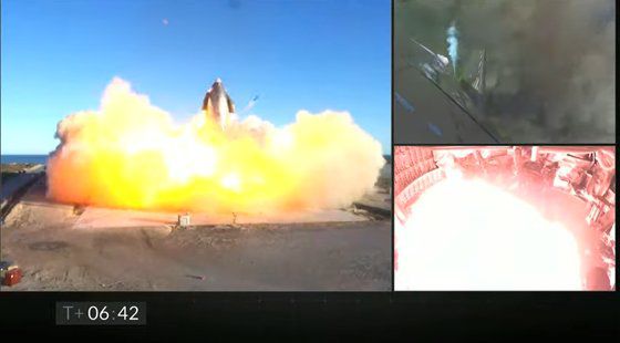 스페이스X ‘스타십’의 최신 시제품 ‘SN8’이 시험 비행 성공 이후 발사대에 착륙하면서 폭발했다. 스페이스X 유튜브 캡처