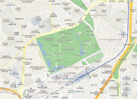 부산시민공원 시민사랑채 위치도.